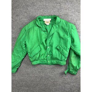 Vintage BIS Neiman Marcus Jacket Womens Petite P Green Silk Bomber Cropped 80s